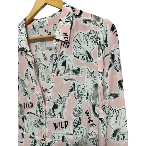 Claudie Pierlot Paris Cat Print Midi Dress Pink Button Down EU 40 $410 Size 8