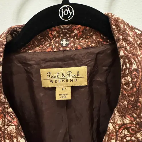 Peck & Peck Weekend Linen Statement Jacket Blazer Boho Chic Workwear Size 14