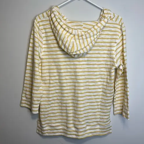 Coco + Carmen Yellow & White Striped Drawstring Hooded Tunic Shirt Sz S/M
