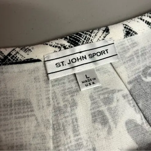 St. John Sport Skirt Pleats Black White Flowers Floral Side Zip Women Size Large