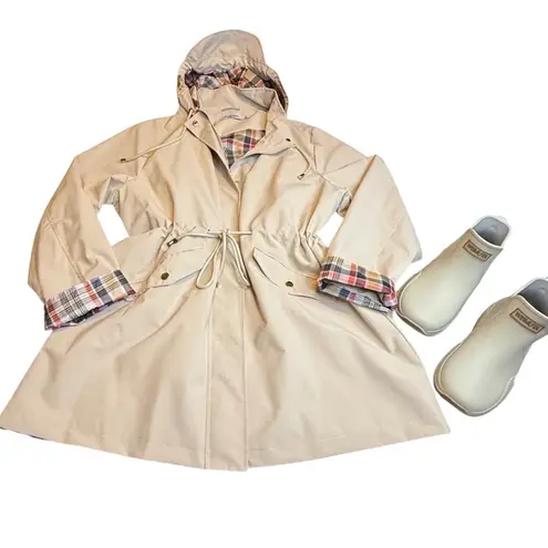Polydeer New Beige Plaid Lined Hooded Raincoat/Boots 2X Set Drawstring Waist Tan Size XXL - Image 13
