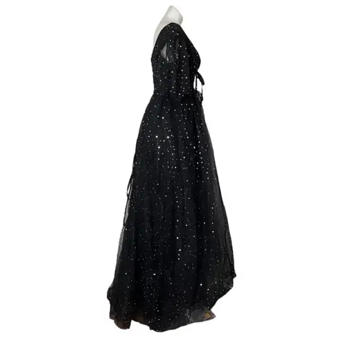 LAVETIR Black Sparkly Wedding Dress Prom Black Tie Stars Moons Womens Size 6