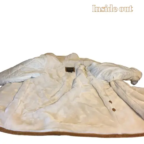 Venezia VINTAGE Y2K LEATHERS TAN SUEDE AND CREAM SHERPA LINED COAT (18/20)