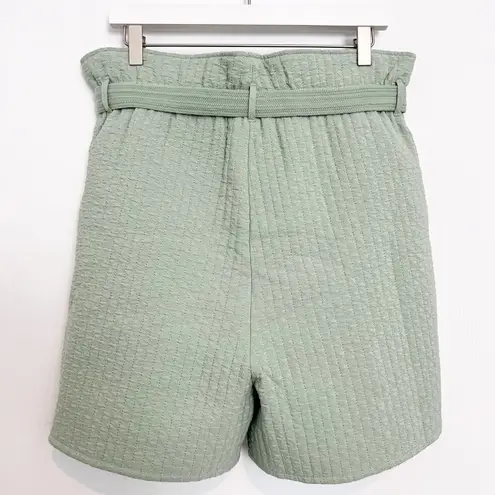 Samsoe Ember Paperbag High Waist Braided Belt Quilted Shorts New NWOT Size Large Green