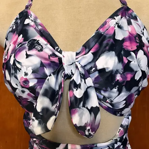 Floral Swimsuit One Piece Halter Strapless XL Purple