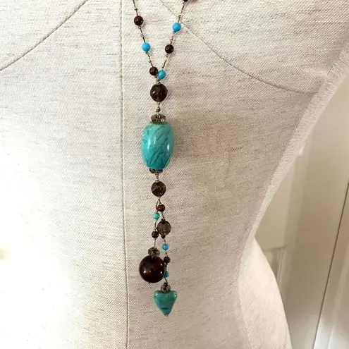 Turquoise and red tigers eye long Necklace