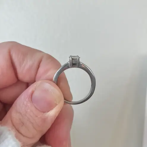 Stainless Steel Round Cut Inset Band Ring “Rhiannon” Silver Engagement Classic Jewelry