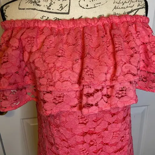 Trina Turk  Off The Shoulder Lace Ruffle Mini Dress Pink Size S