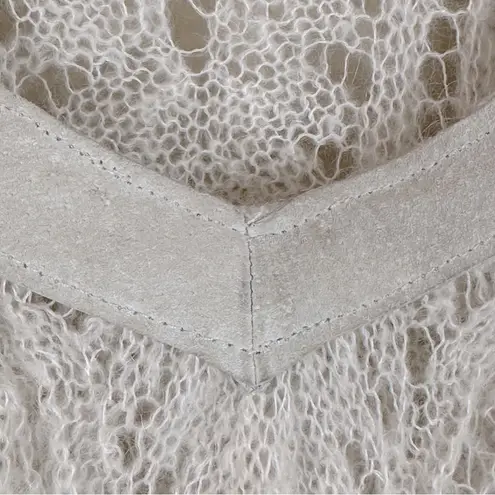 Black Sheep Ivory Boho Crochet Lace 3/4 Bell Sleeve Suede Trim Sweater Large