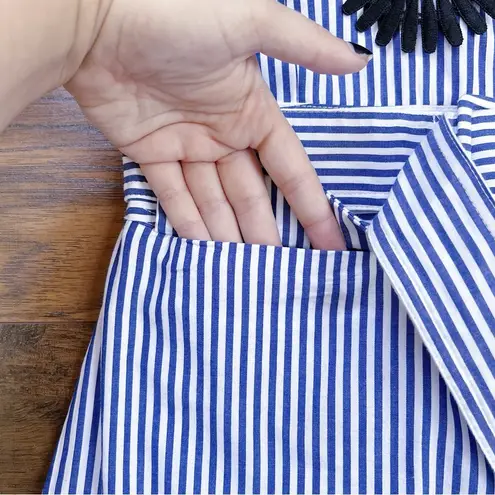 Few Moda • Shirting Lace Cape Mini Dress blue white striped black open shoulder