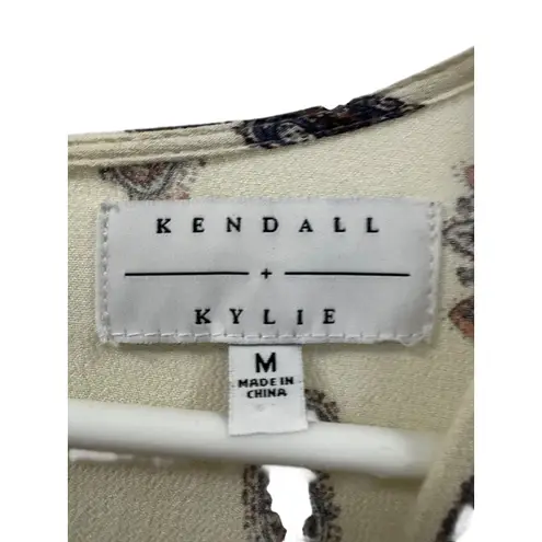 Kendall Kylie Paisley Print Lace Up Romper Cream Navy M Blue Size M