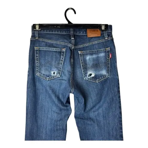 Edwin Jeans Women 29 Blue Medium Wash Distressed Japanese Denim Straight Leg 402