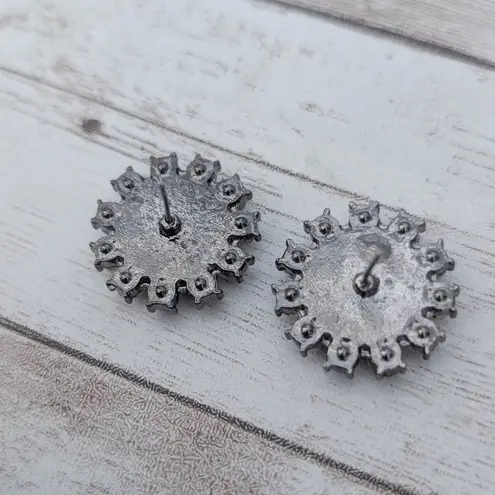 Vintage Earrings for Pierced Ears Statement Clear Gem & Green 7/8"