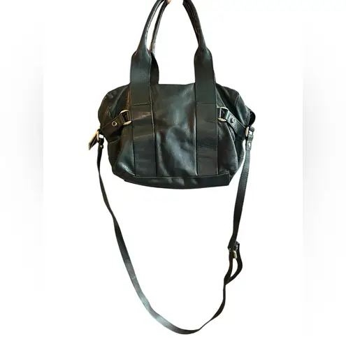 Treesje Women's Black Leather Shoulder Bag Feather Pattern Casual