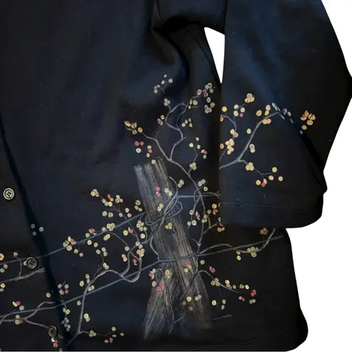 Artisan NY Artisans Knit Cardigan Sz XXL Horse Scene Painted Fence Flowers Artsy Pockets