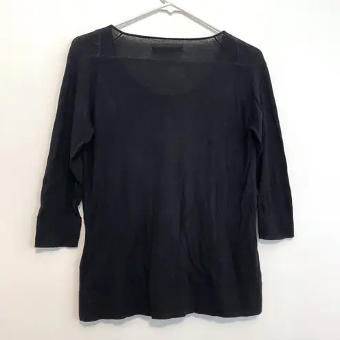 ALL SAINTS Taybar Sheer Cowl Knit Top Black Mixed Media 3/4 Sleeve M