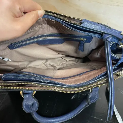 London Fog Navy Leather Handle Bag 3 Compartments