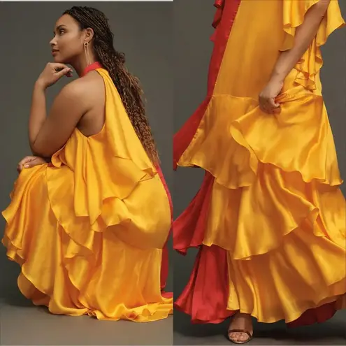 Anthropologie Anthro Pinnacle By Shruti Sancheti Mockneck Colorblock Ruffle Dress Size XL NEW