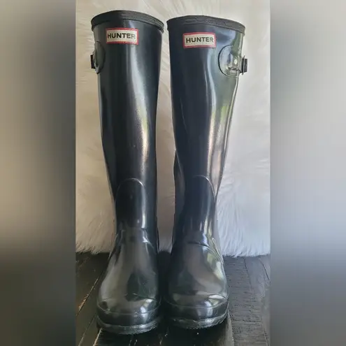 Hunter  Original Black Gloss Rain Boots Women's Size 6