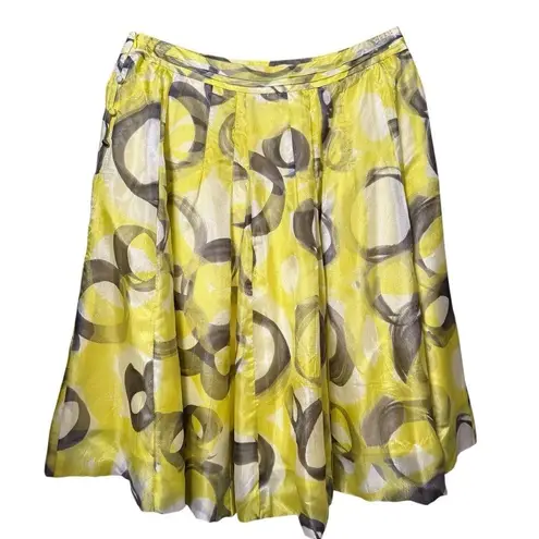 Jon by Teri Jon Silk Pleated Skirt Abstract Yellow Artsy Print Size 10