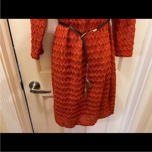 Sharagano 2/$30 sun-dried tomato red dress 8 long sleeves crochet tea length