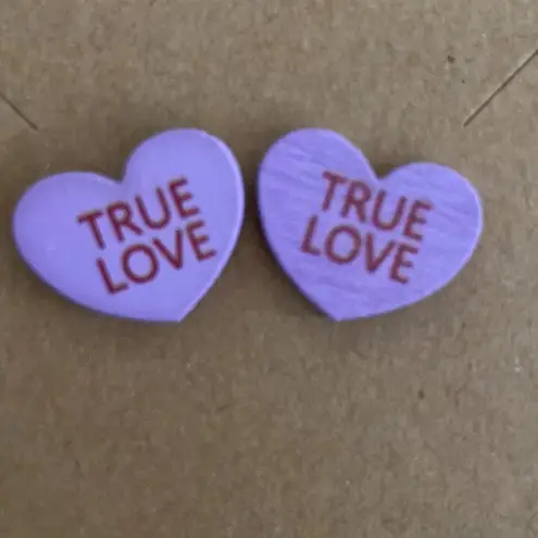 Valentine's Day Pink Confetti Wood Conversation Heart Earrings 1 Set Hand Made - Image 5