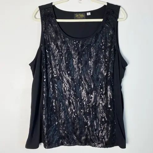 Bob Mackie Wearable Art Sequin Black Sleeveless Tank Top Shirt Dressy Party 1X