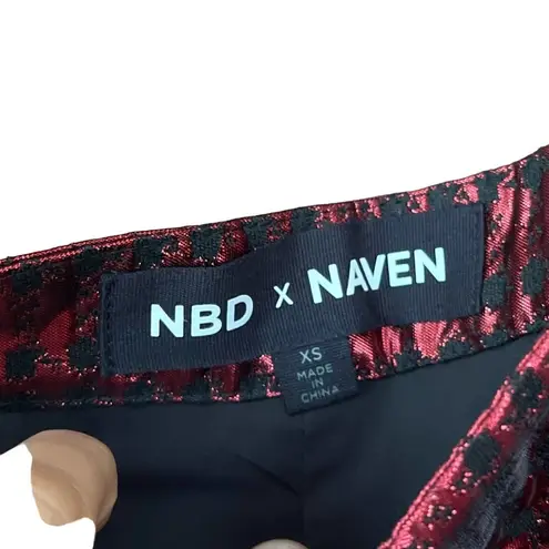 NBD Revolve  × Naven Twins Red & Black Metallic High Rise Pants thumbnail 2