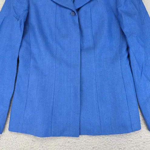 Carlisle Blazer Jacket Size 10 Blue Silk Career Business Herringbone Women