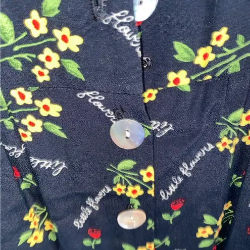 Robbie Bee Vintage 90s Blue Floral Little Flowers Script Maxi Dress cottagecore