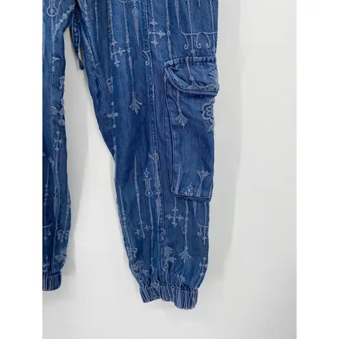 Johnny Was Vera Blue Denim Embroidered Lyocell Cargo Jogger Pants Size XS