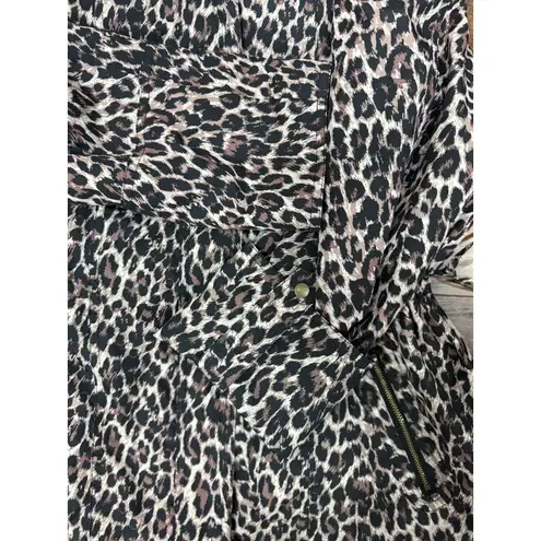 JM Collection Leopard Coat Jacket Womens M Brown Black Belted Waist Snap Button