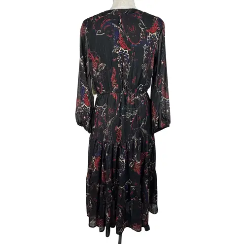 Reba Medium Midi Dress Paisley Long Balloon Sleeve Embroidered Lined Tasseled Black