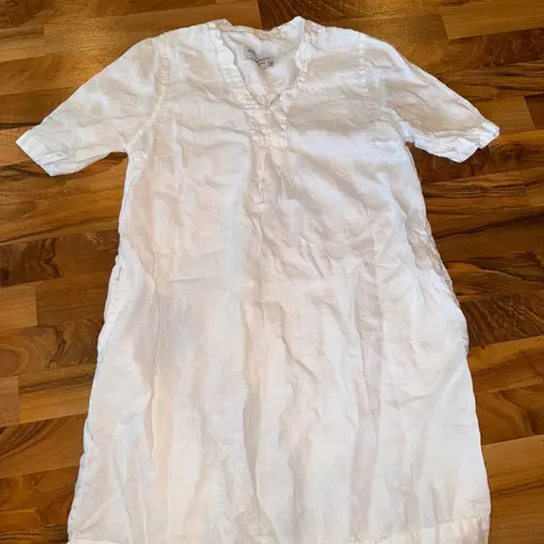 Haris Cotton Linen Dress Womens White Short Sleeve Casual Summer Made in Greece
