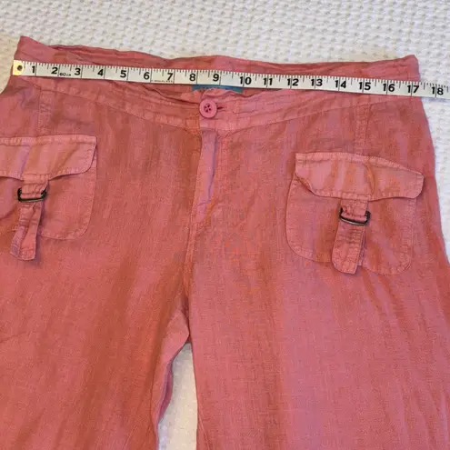 Johnny Was Size MEDIUM Coral Pink Linen Wide Leg Button-Front Pants