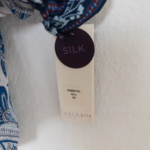 Hale Bob Womens Silk Top Size XS Blue Paisley Patchwork Boho Luxe Indie