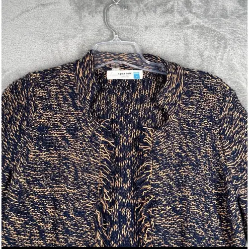 Sparrow Blue Orange Sweater Knit Cardigan Open Front Fringe Trim Sweater Coat M Size M