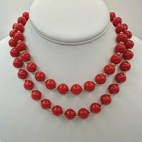 Monet red and gold tone vintage beaded necklace