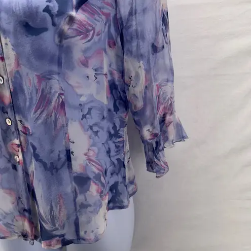 Vintage Tess Button Up Blouse 12 Fairy Silk Blue