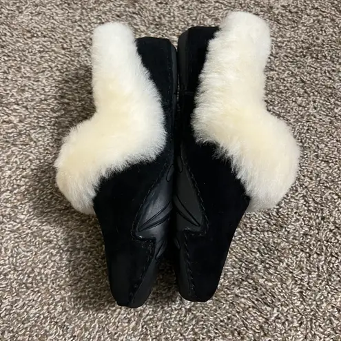 Genuine Suede Leather Wool Women Loafers Warm Slip On Flats Winter Shoes Snow Shoes Black Size 6