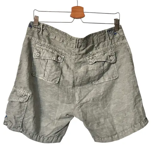 Sundance linen cotton blend women’s cargo embroidered Shorts Gray Size L