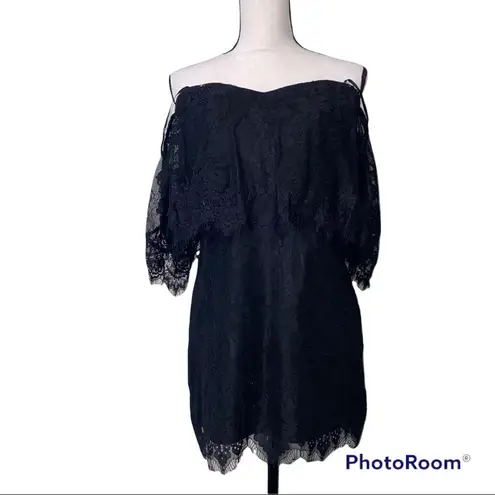 Be My Sweetheart medium black eyelash lace off the shoulder bodycon dress NWT