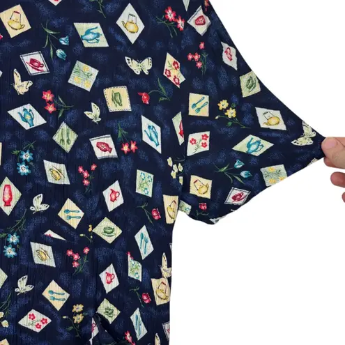 Sag Harbor Navy Blue Kitchen Utensils Novelty Print Midi Dress Womens 24W VTG