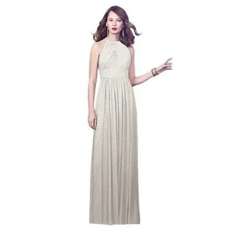 Dessy Collection Dress Halter Maxi Gown Prom Shirred Chiffon Open Back 6 8