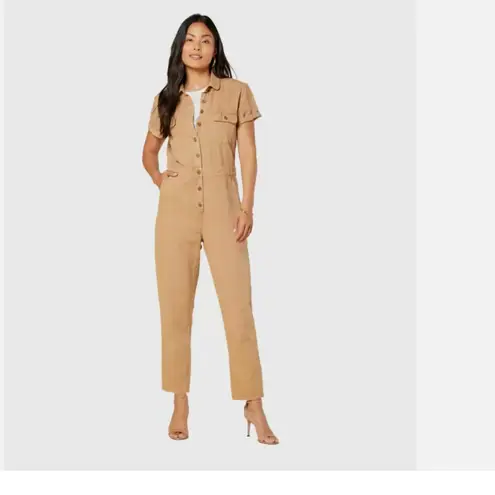 NWT Outerknown S.E.A. Suit Sand Brown Organic Cotton Linen Jumpsuit Coveralls Tan Size XS
