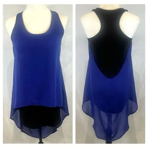 Unique blue and black racerback bodycon chiffon tunic top size small