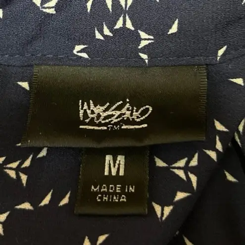 Mossimo Women's Navy White Button Down Collar Long Sleeve Shirt Blouse Top Sz M Blue Size M