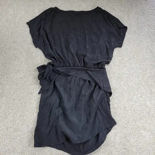 Yoins Womens Wrap Dress Large Black Tie Crewneck Short Sleeve Ruched Mini NEW