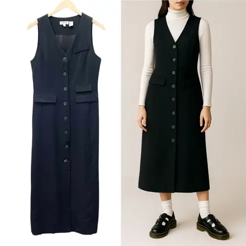 Depèche Mode Black Wool Button Front Maxi Vest Dress Size 4 Made In USA VTG 80s