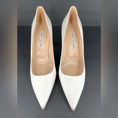 Manolo Blahnik BB 120mm White Satin Sexy Stiletto Heel Pumps Size EU 40.5